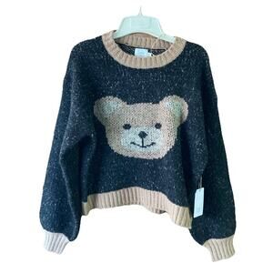 Anthropologie Luna Ivy Cozy Teddy bear Cropped Loose fit Sweater sz S New flaws